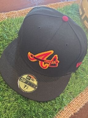 New Era Black Snapback with Red and Yellow Atlanta A Logo